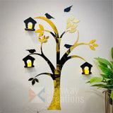 Acrylic Birds Tree with Wooden Shelves Wall Décor